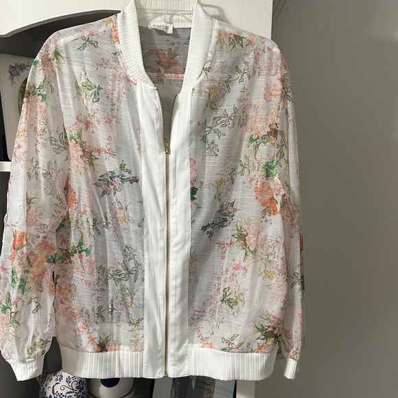 Fate Jackets & Blazers - Fate Sheer Floral Bomber Jacket - White and Green